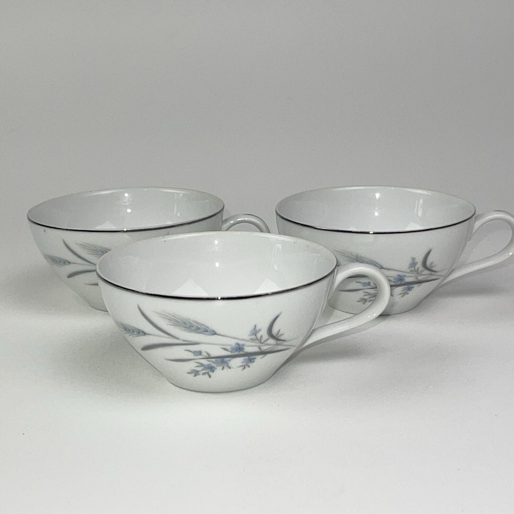 Castle Court Fine China Cups Wheat Harvest Japan‎ Blue Gray Silver